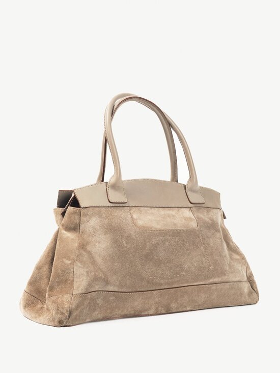 Brunello Cucinelli Taupe Suede Leather-Trim Handbag - Picture 2 of 11